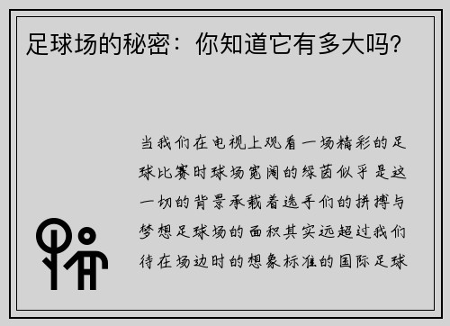 足球场的秘密：你知道它有多大吗？