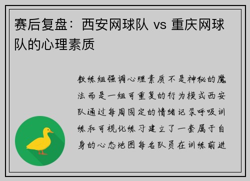 赛后复盘：西安网球队 vs 重庆网球队的心理素质
